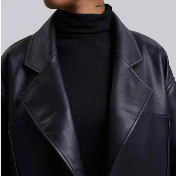 NWT DEPT. ANONYM Faux Leather Coat with Pinched Pleats Size L. b063 - Picture 4 of 7